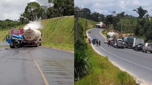 VÍDEO: Colisão entre caminhão e carreta causa vazamento de gás, na AM-010