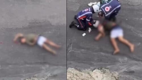 VÍDEO: ‘Pimpolho’ tenta fugir de perseguição policial, bate com a cabeça na calçada e agoniza na rua, em Manaus