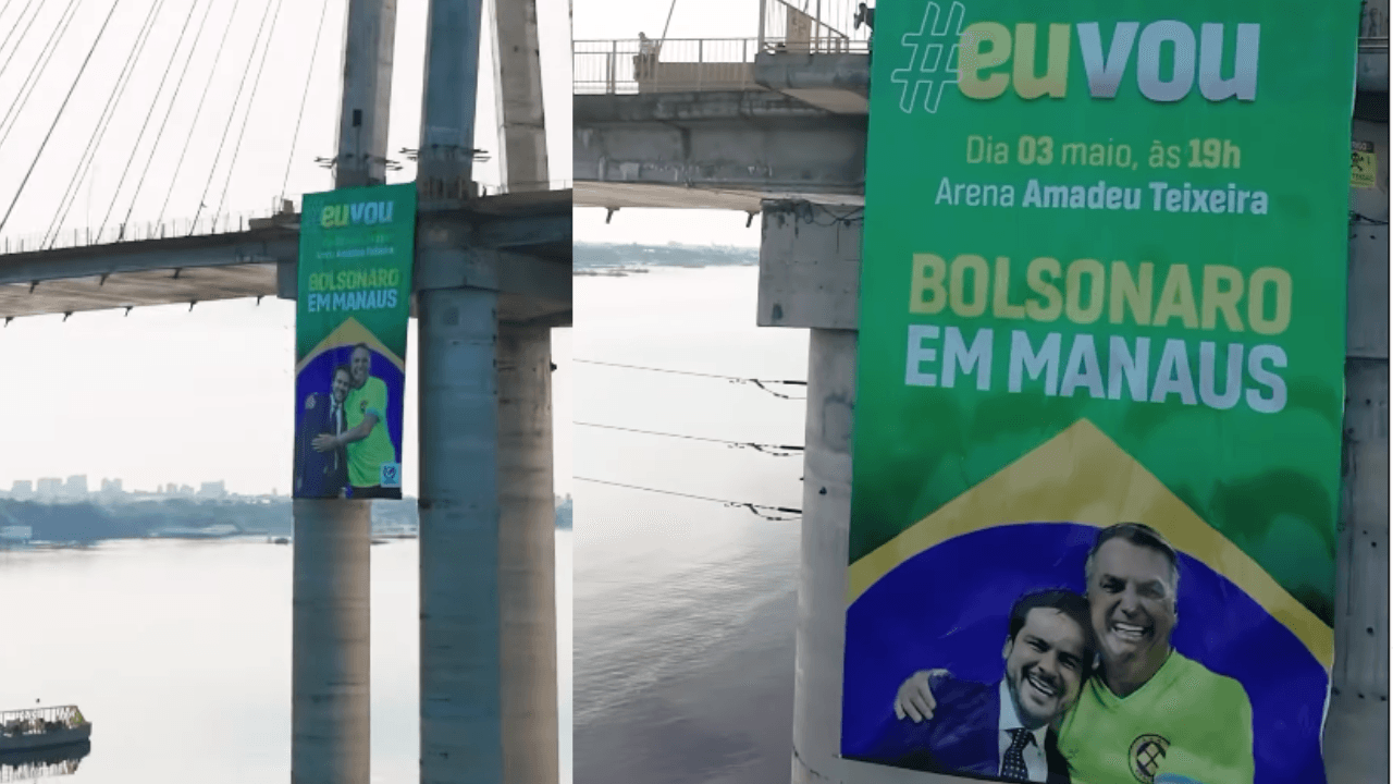 Banner convite de Bolsonaro na Ponte Rio Negro gera repercussão entre políticos e nas redes sociais