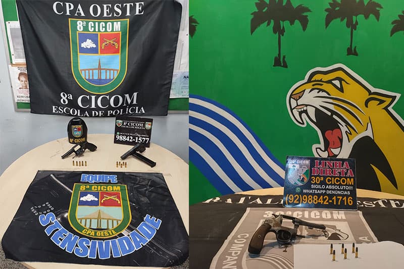 Em Manaus, três armas de fogo são apreendidas pela PM