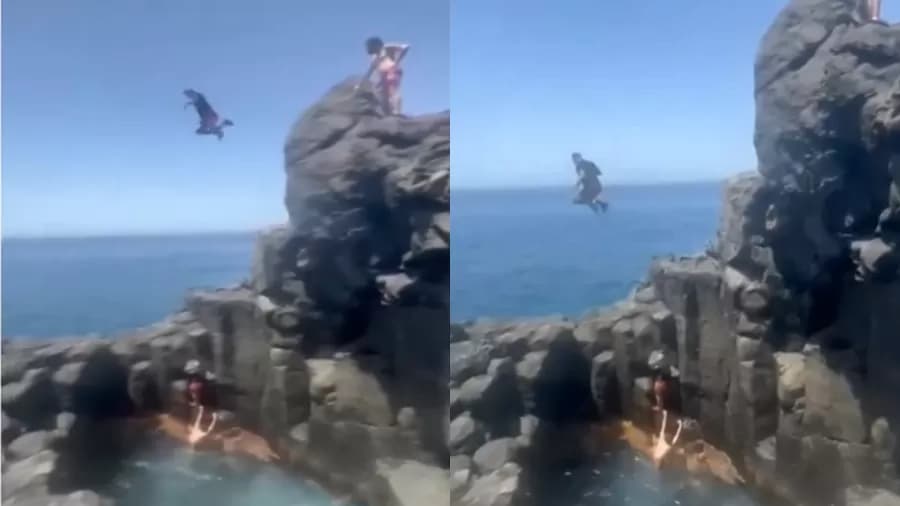 Em ponto turístico da Espanha impróprio para banho, homem erra salto e sofre ferimentos graves