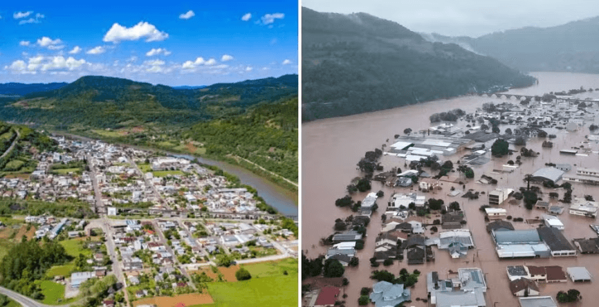 Confira o antes e o depois dos lugares atingidos pelas fortes chuvas no RS