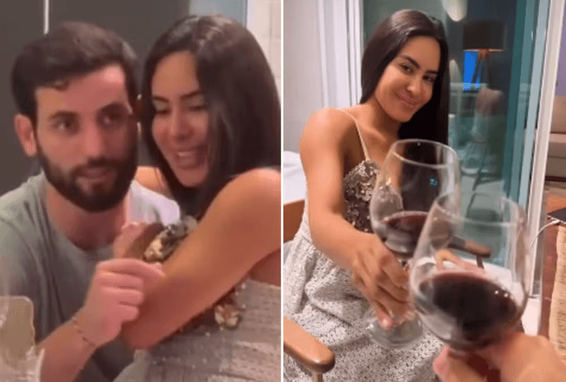 Isabelle e Matteus curtem noite de vinho na presença de amigos, em Manaus