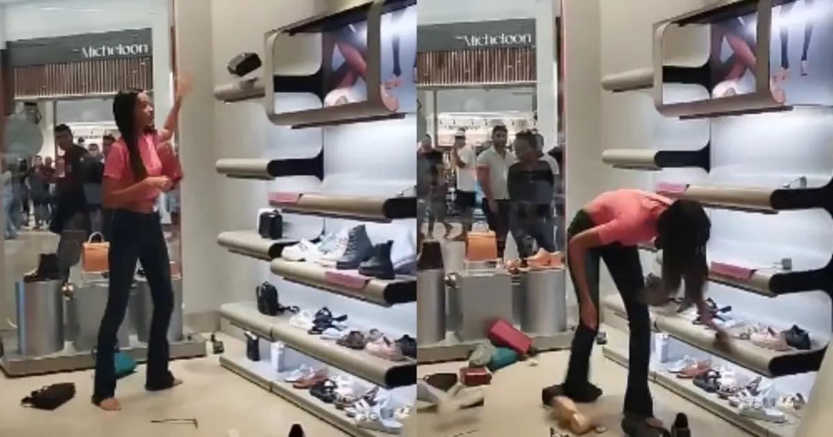 VÍDEO: Enfurecida, mulher bagunça loja de calçados após recusarem troca de sapatos, na Bahia