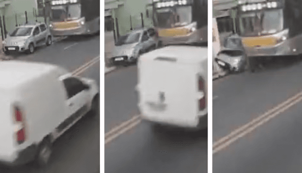 Vídeo: Motorista escapa de ser imprensado por ônibus, em São Paulo