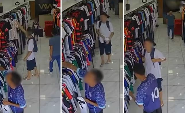 Pai dá lição de moral em filho que furtou camisa em loja