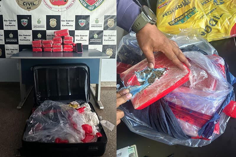 Mulher é presa com 18 tabletes de maconha dentro de mala, em São Gabriel da Cachoeira