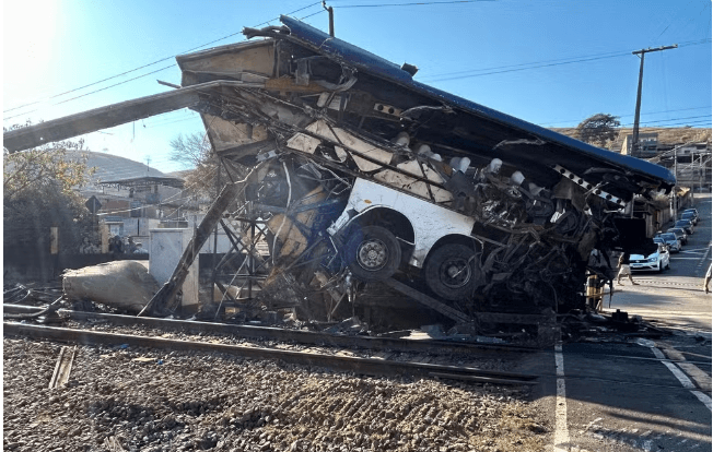 Vídeo chocante mostra momento em que ônibus é despedaçado por trem em Minas Gerais