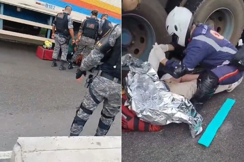 Motociclista tem perna esmagada por carreta na zona Centro-Sul de Manaus