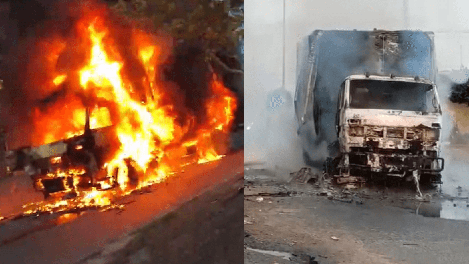 VÍDEOS: Caminhão pega fogo após grave acidente no Santa Etelvina