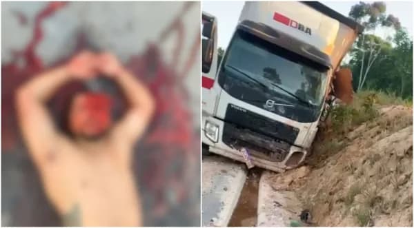 IMAGEM FORTE: motorista fica com massa encefálica exposta após caminhão tombar na AM-010