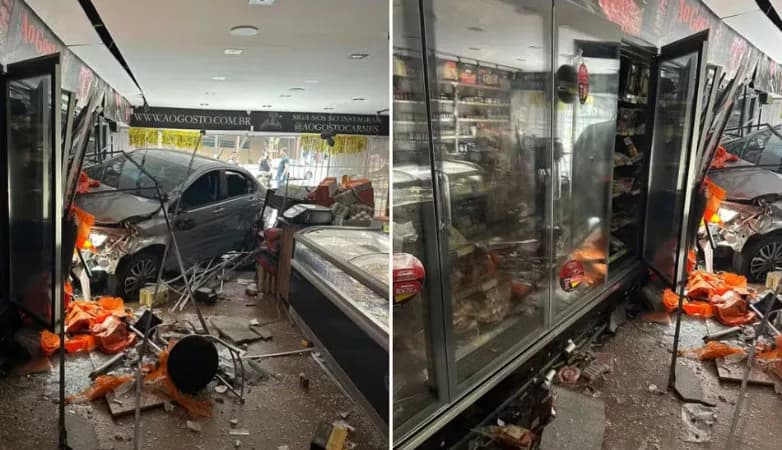 VÍDEO: Carro invade loja de carnes em BH e causa prejuízo de R$ 2 milhões