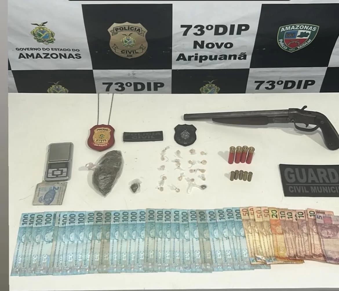 Em Novo Aripuanã, homem é preso em flagrante com drogas, arma de fogo e munições