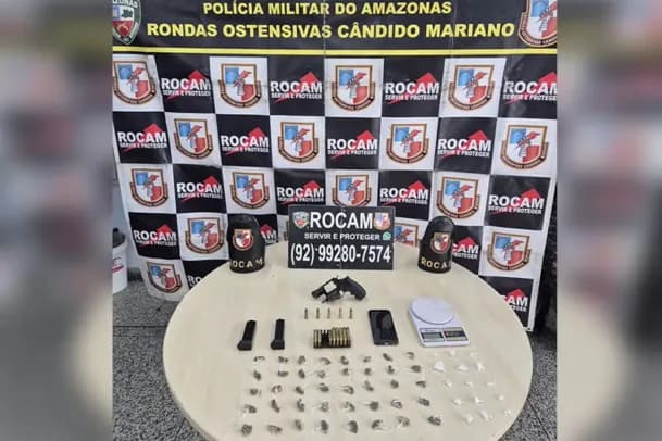 Jovem é preso com arma de fogo e 55 porções de drogas em Manaus