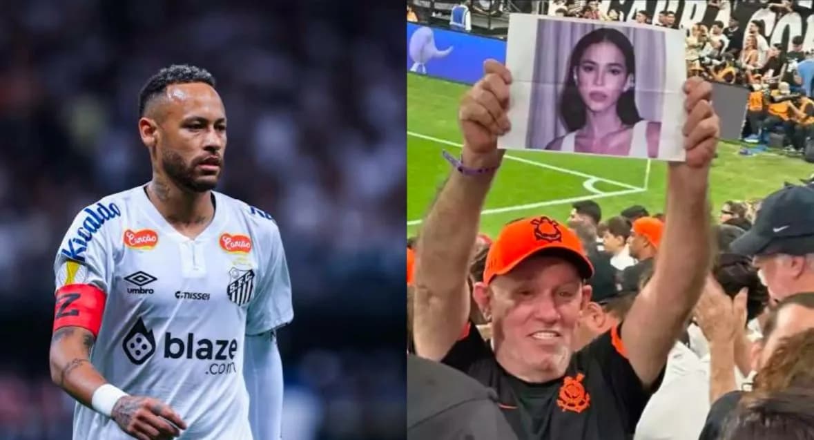 Torcida do Corinthians provoca Neymar com gritos de “Bruna Marquezine” e cartazes