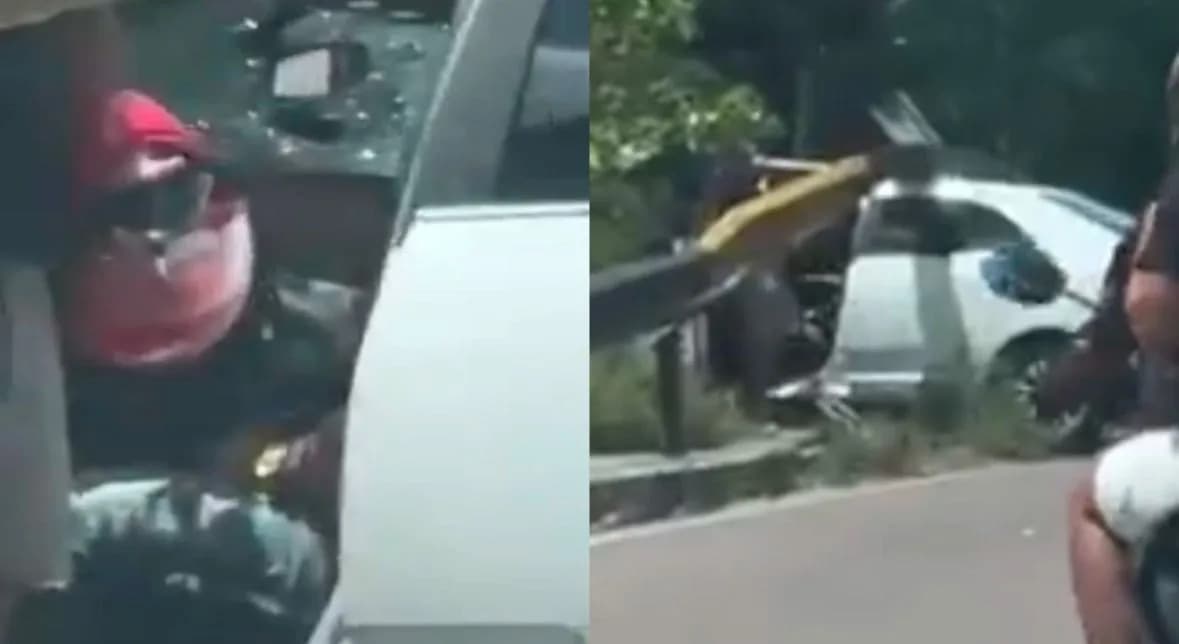 VÍDEO: homem fica preso nas ferragens de carro após acidente em Manaus