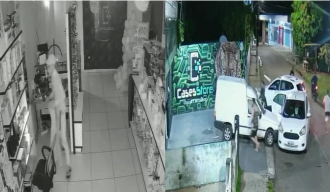 VÍDEO: Alarme de segurança dispara e criminosos desistem de assalto em loja no Amazonas