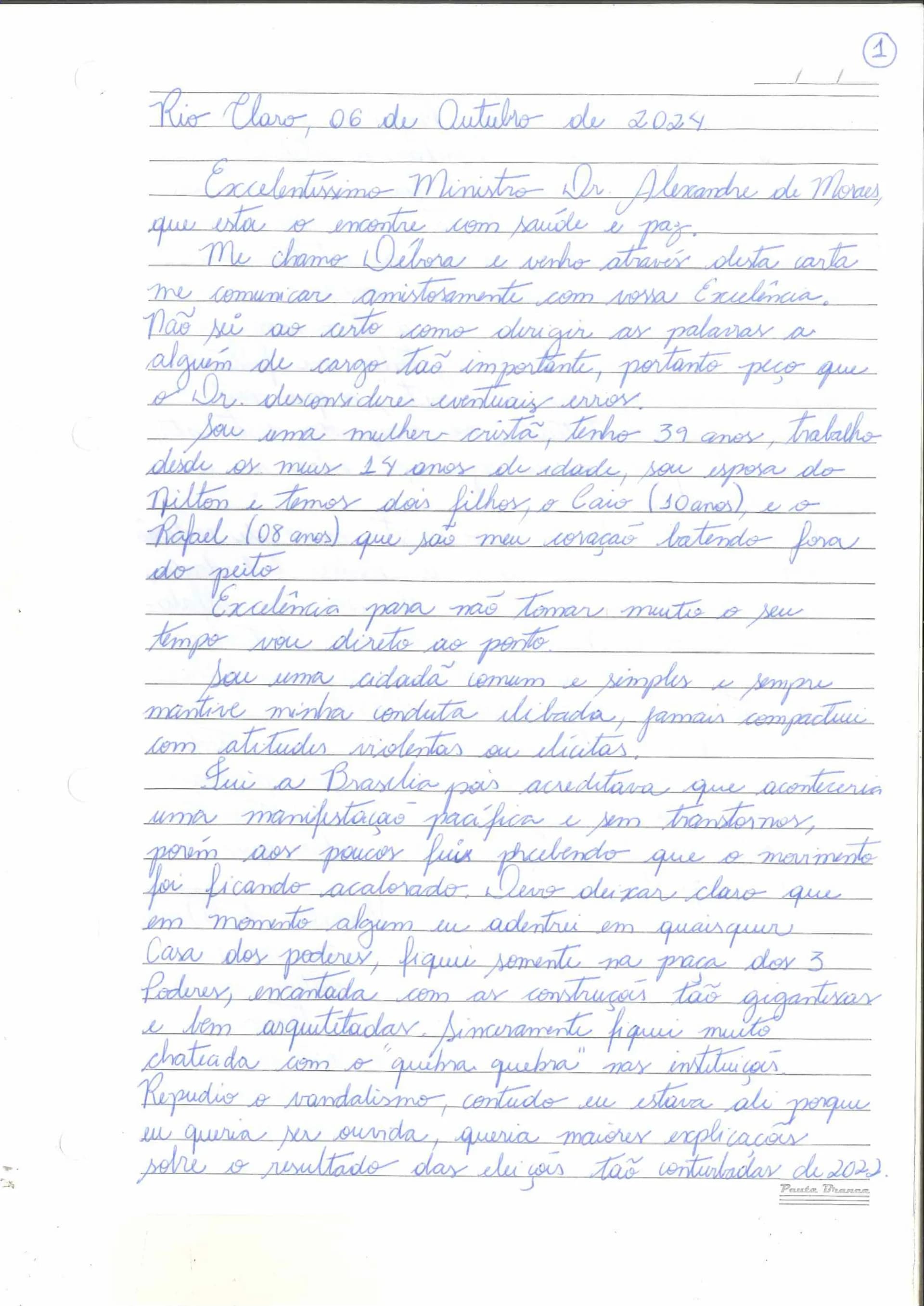 carta - mulher que pichou estatua stf