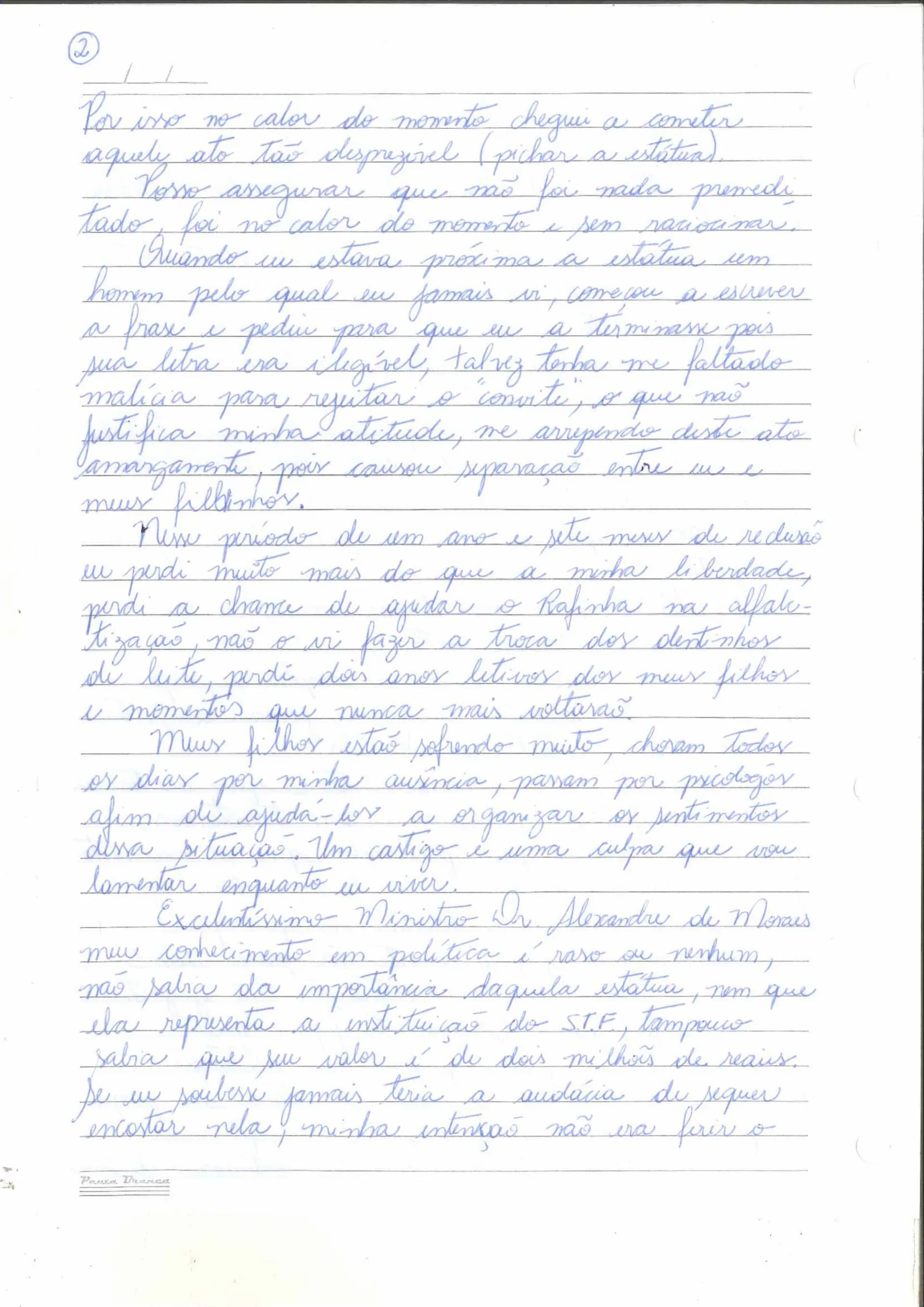 carta - mulher que pichou estatua stf