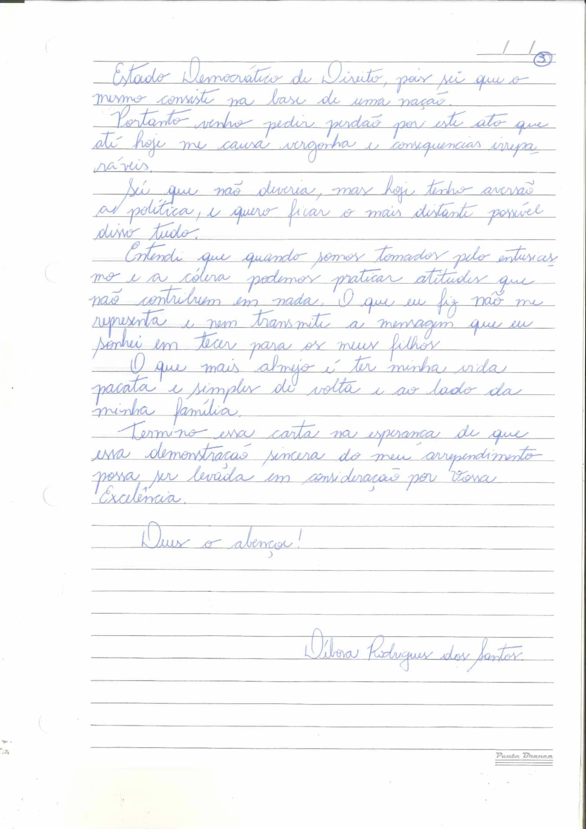 carta - mulher que pichou estatua stf