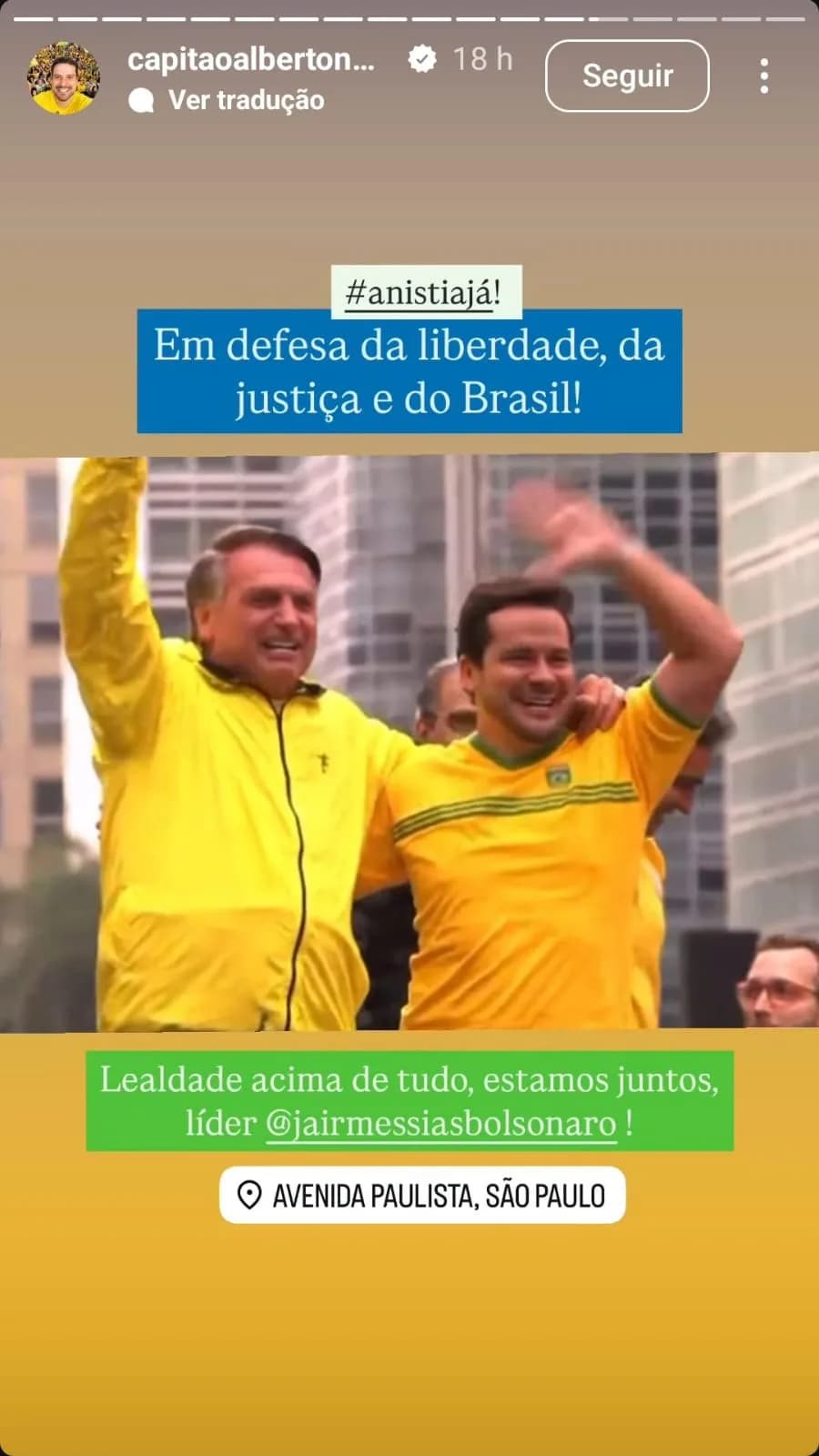 Alberto Neto em ato a favor da anistia, na avenida Paulista - 6 de abril