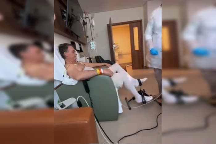 VÍDEO: Após cirurgia, Michelle mostra Bolsonaro em sessão de fisioterapia no hospital