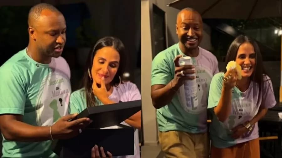 Thiaguinho e Carol Peixinho revelam sexo do bebê em chá revelação intimista; veja