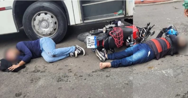 Acidente entre moto e ônibus deixa 2 pessoas feridas em Manaus