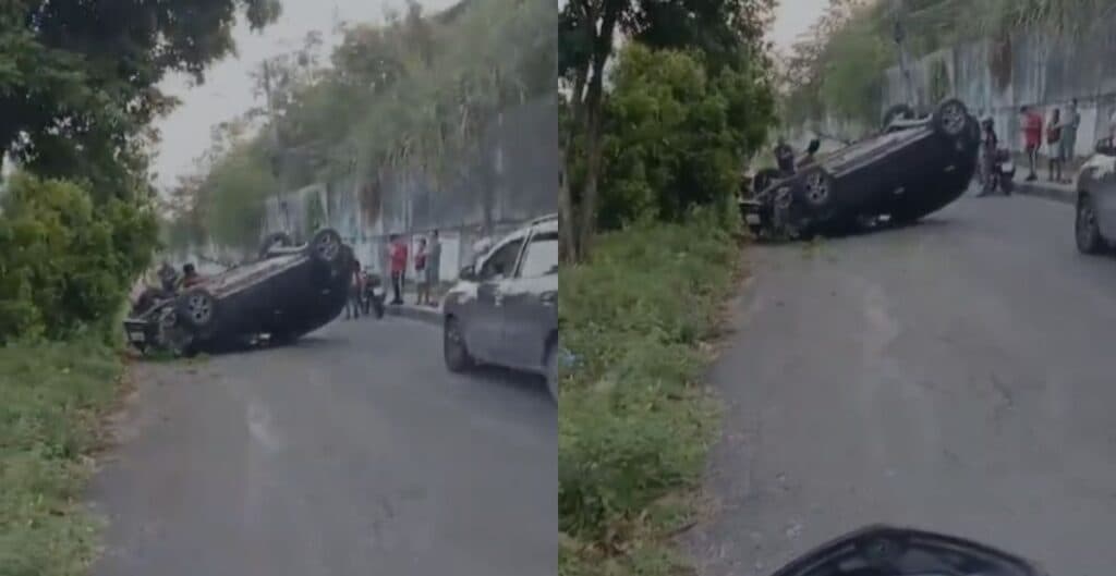 VÍDEO: Carro capota ao subir ladeira na entrada do Viver Melhor 3