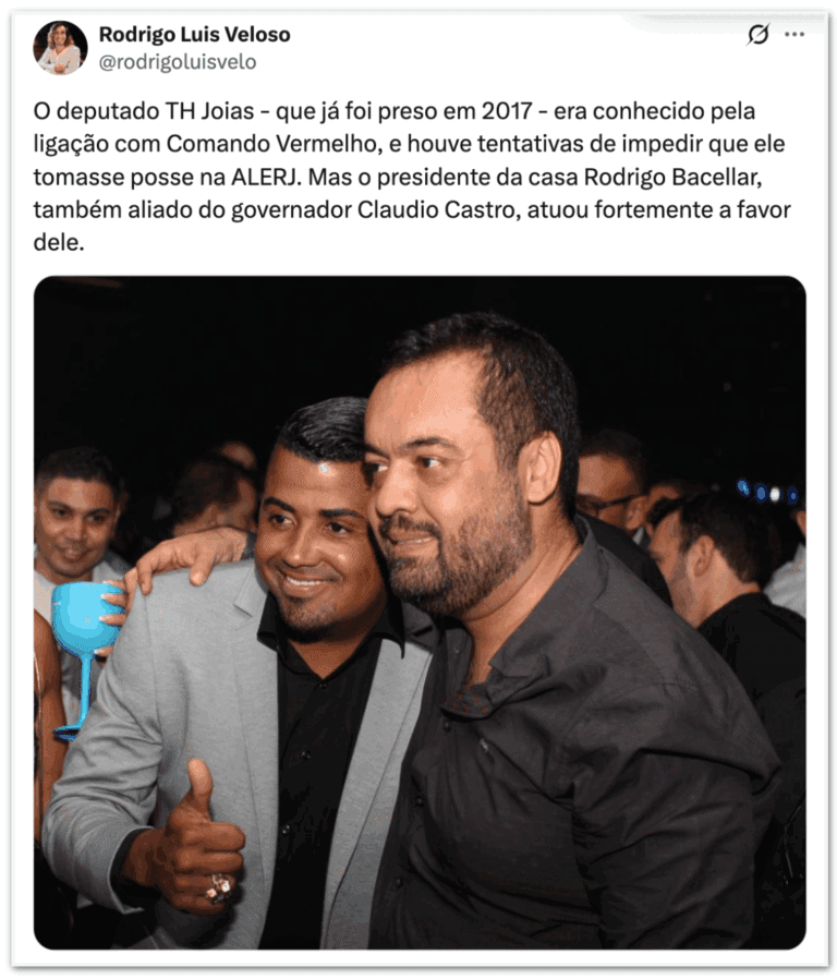 Internautas compartilham fotos de governador do Rio Claudio Castor com ex-deputado ligado ao CV