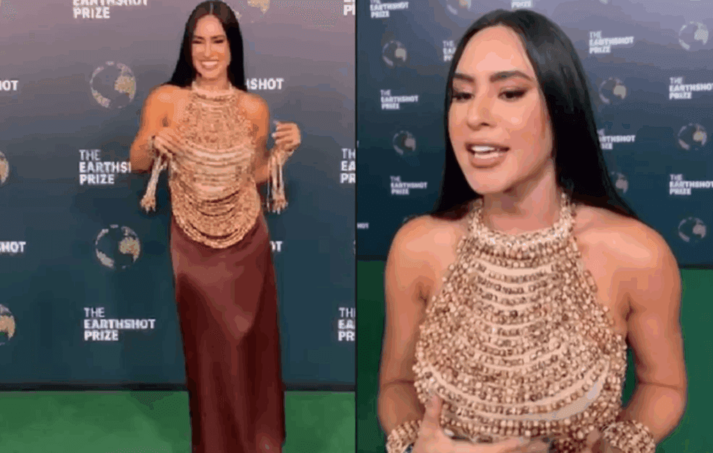 Isabelle Nogueira brilha no Earthshot Prize com look de sementes de açaí