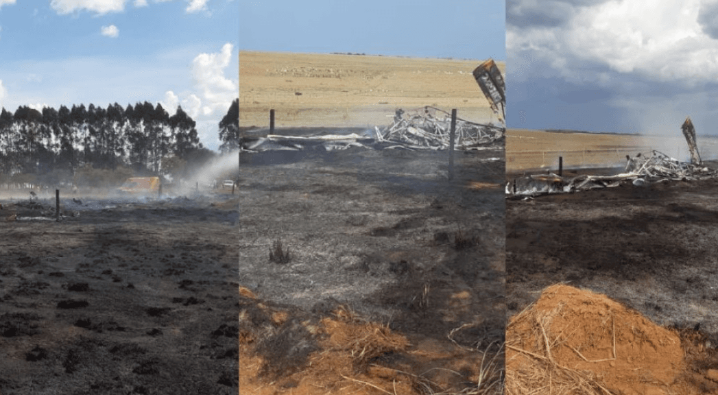 Piloto morre carbonizado em queda de avião durante voo agrícola