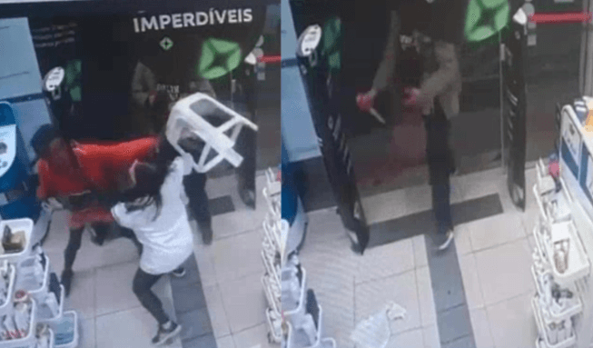 Criminosos invadem farmácia e funcionária reage com banco de plástico em BH