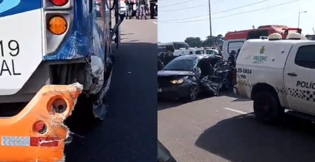 Passageiro morre em acidente entre carro e ônibus no Novo Aleixo; vídeo