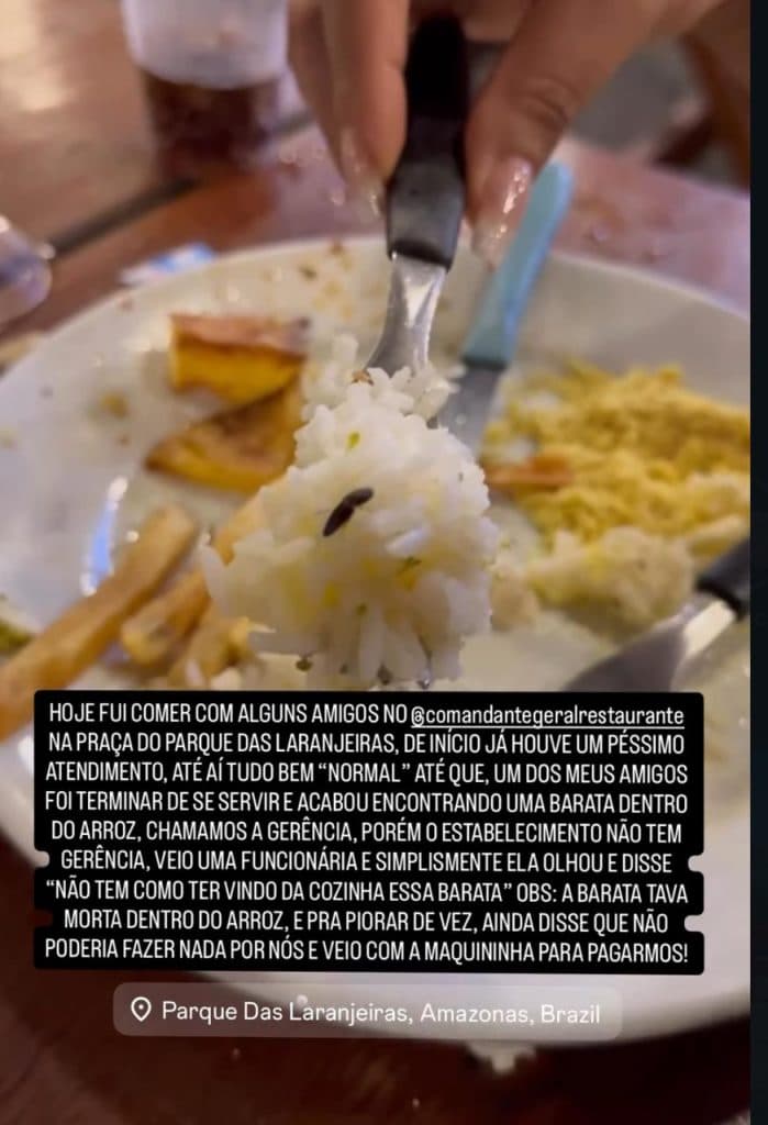 VÍDEO; Arroz com brocólis é servido com barata em restaurante de Manaus