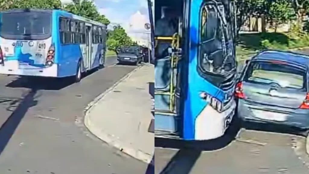 Ônibus arrasta carro após discussão entre motoristas em Campinas