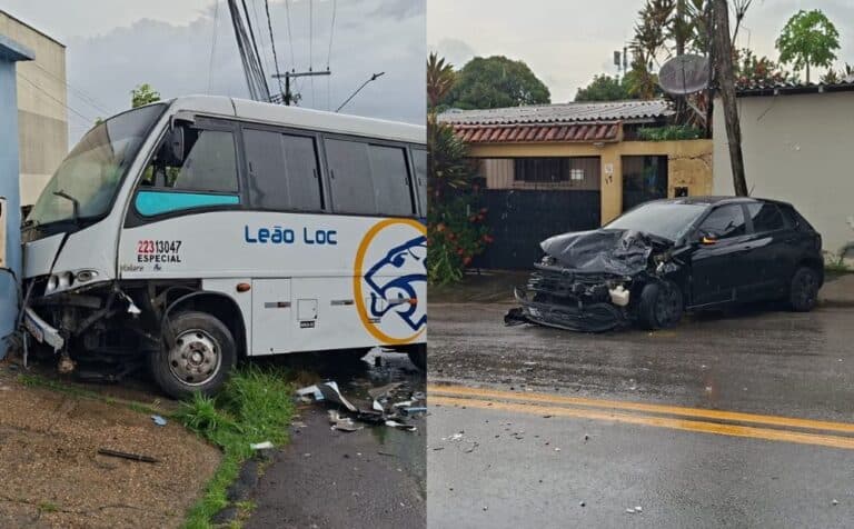 Micro-ônibus e carro colidem e deixam duas pessoas feridas em Manaus