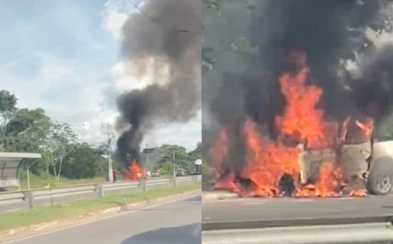 VÍDEO: Incêndio destrói carro na Avenida do Turismo