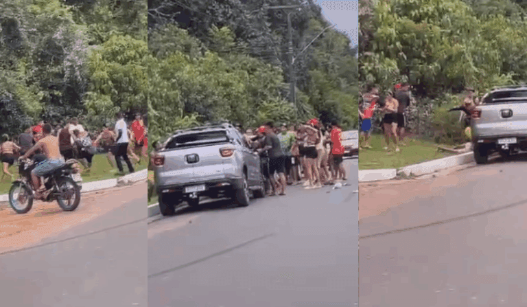VÍDEO: ‘Racha’ entre motos termina em pancadaria na estrada de Novo Airão