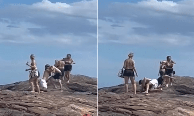 VÍDEO: Briga entre banhistas termina em troca de socos sobre rochas em praia de Itanhaém