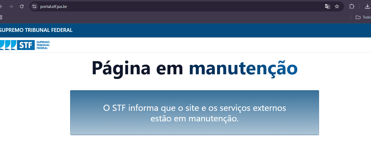 Site do Supremo Tribunal Federal fica fora do ar nesta quarta-feira (21)