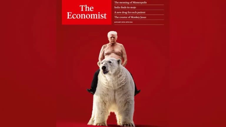 Revista The Economist divulga capa com Trump sem camisa montado em urso polar