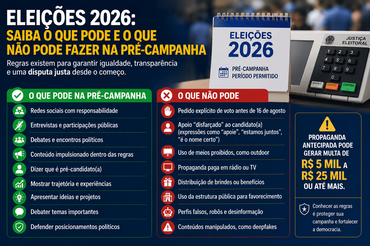 Eleições 2026: saiba o que pode e o que não pode ser feito na pré-campanha