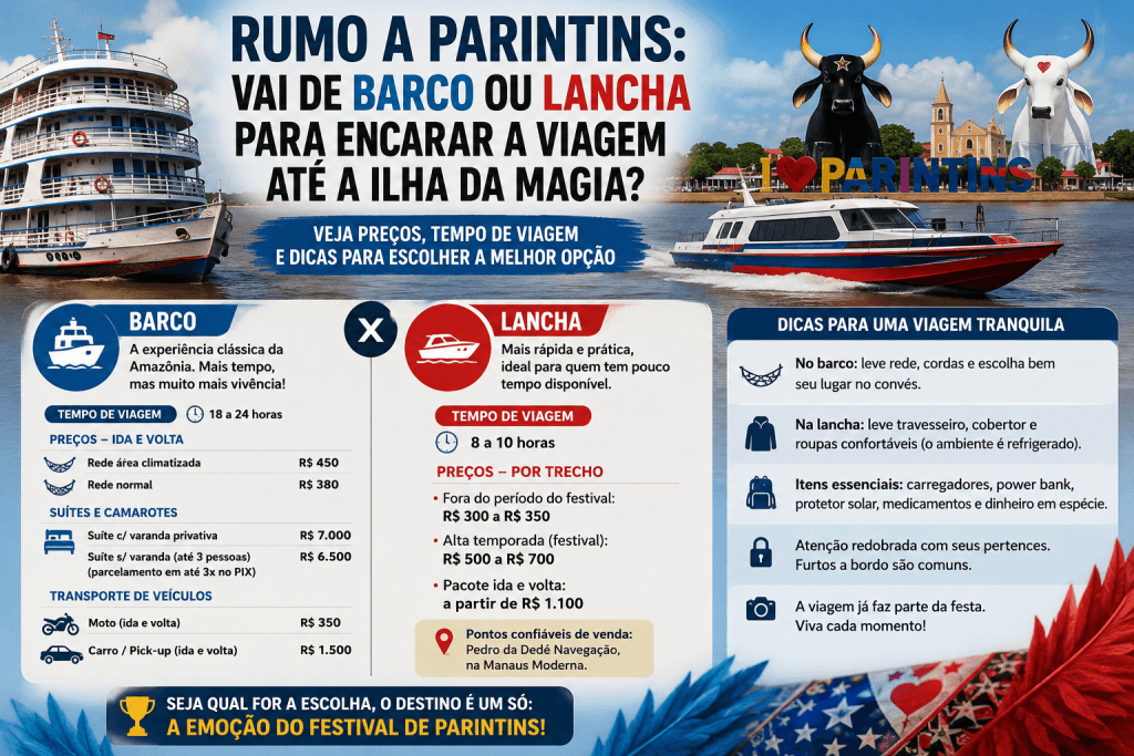 Rumo a Parintins: Vai de barco ou lancha para encarar a viagem até a Ilha da Magia?