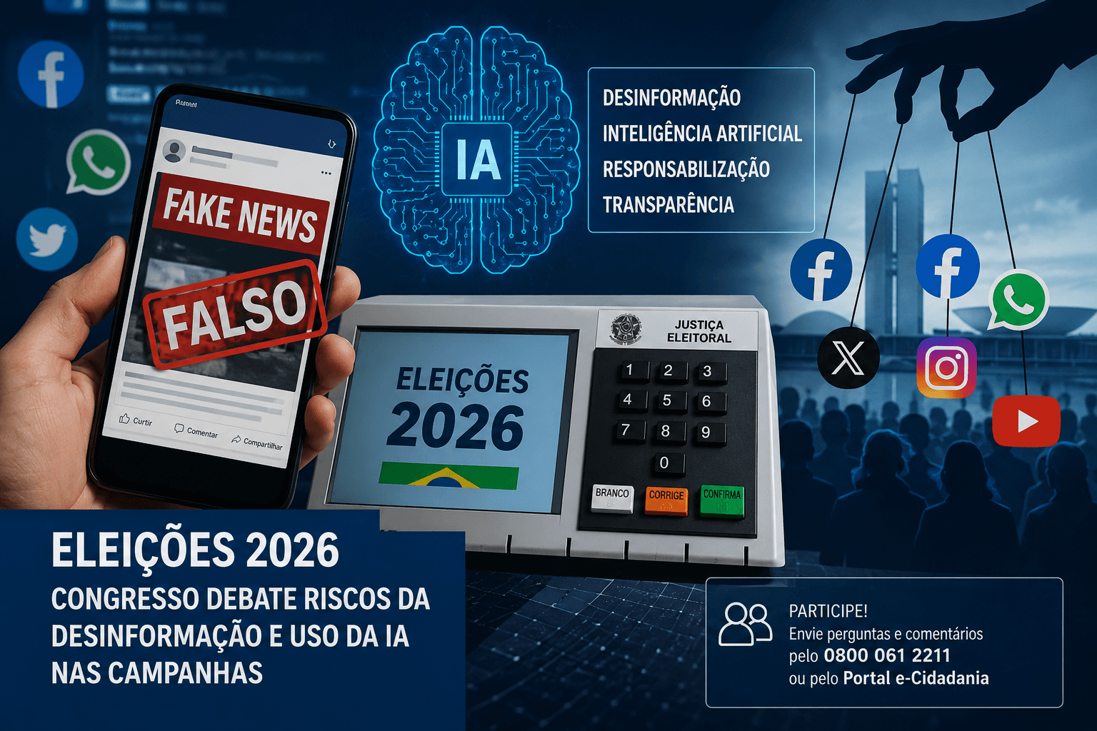 Qualquer cidadão pode participar do debate no Senado sobre IA e fake news