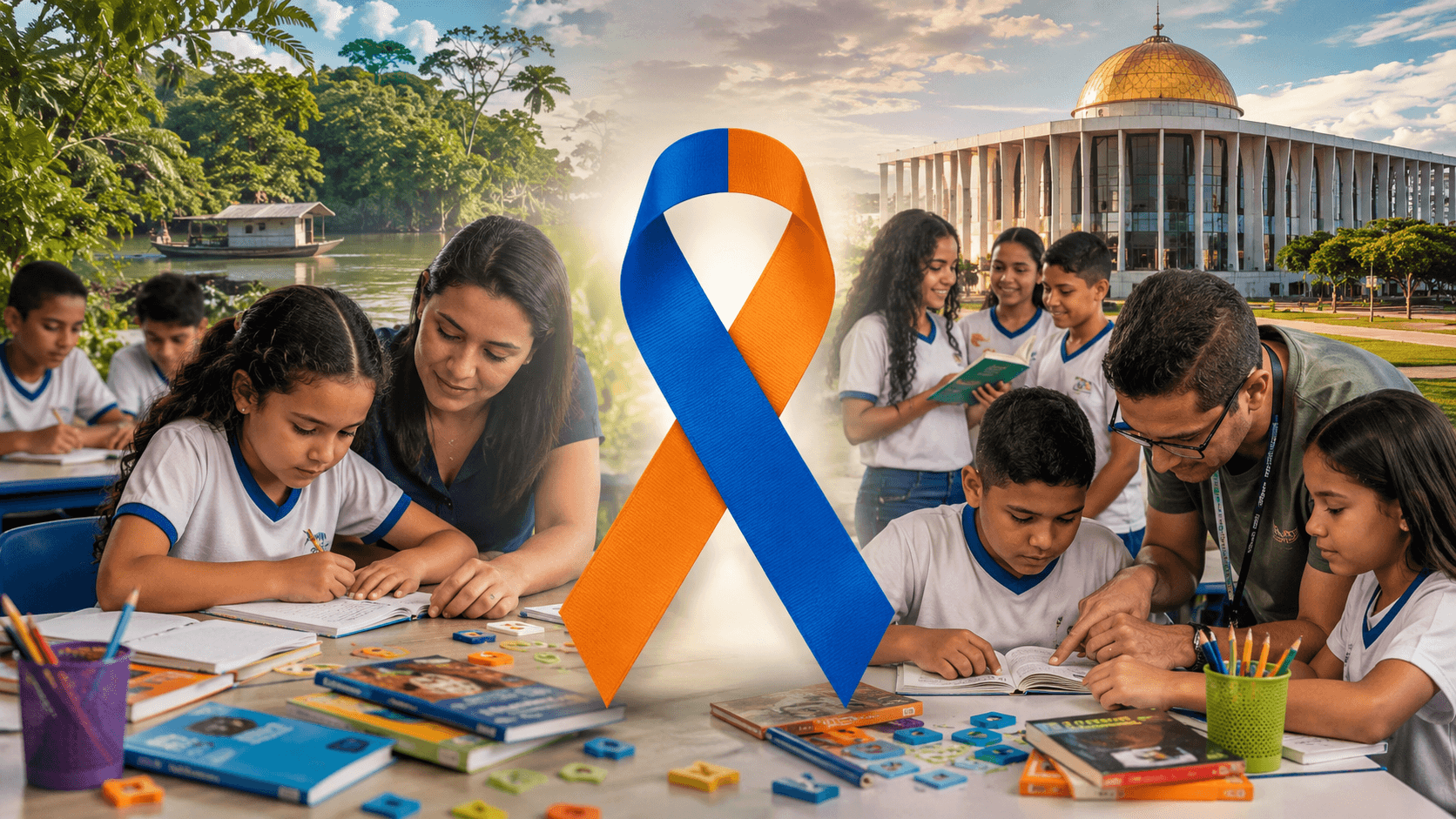 Laço Azul com Laranja, símbolo internacional da dislexia, pode se tornar oficial no Amazonas
