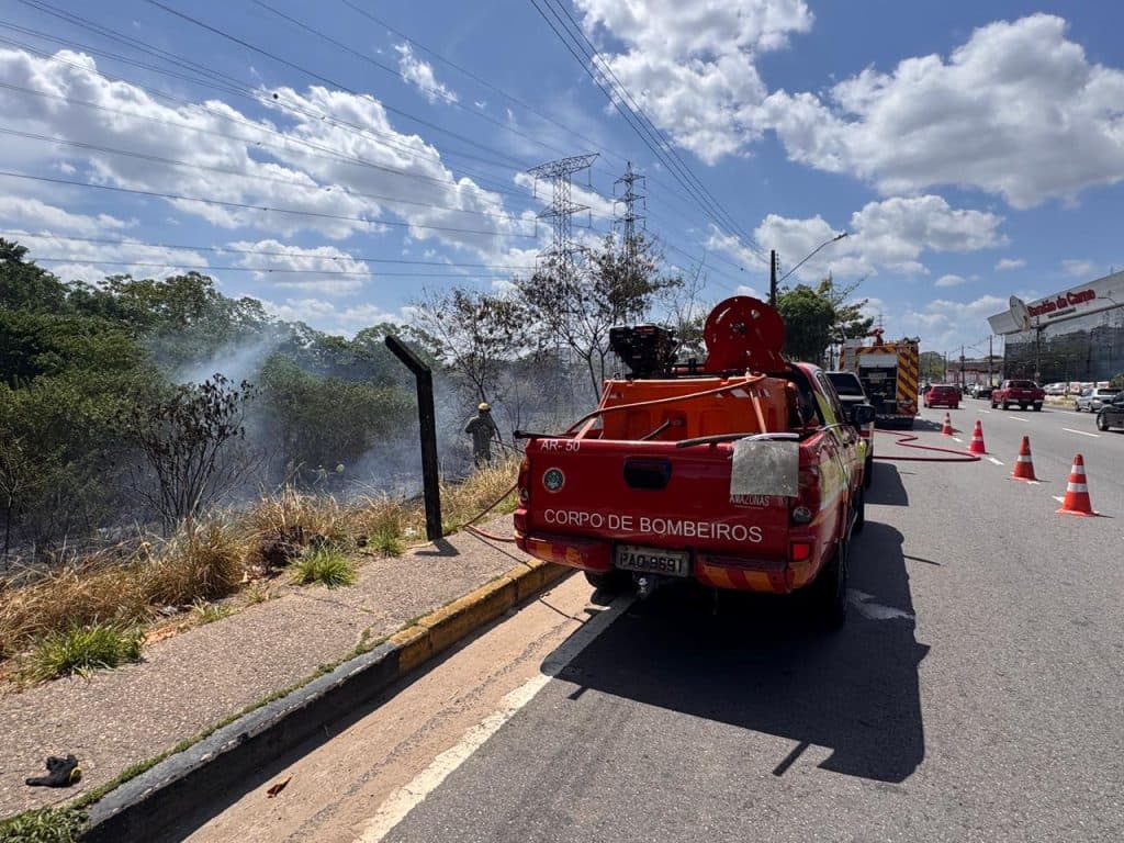 Incêndio atinge área de vegetação na avenida das Torres