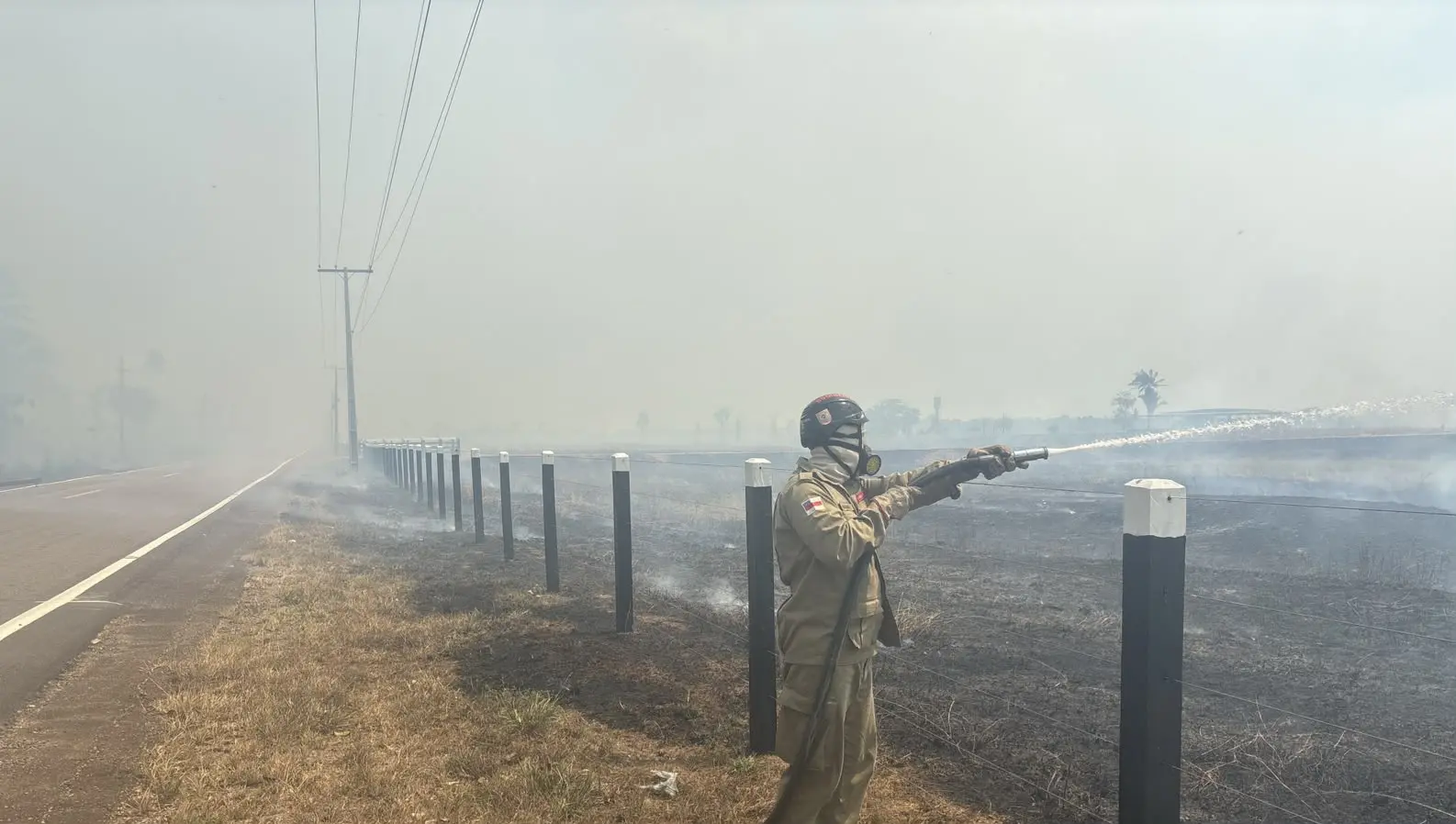 Incêndio florestal na BR-319 mobiliza bombeiros