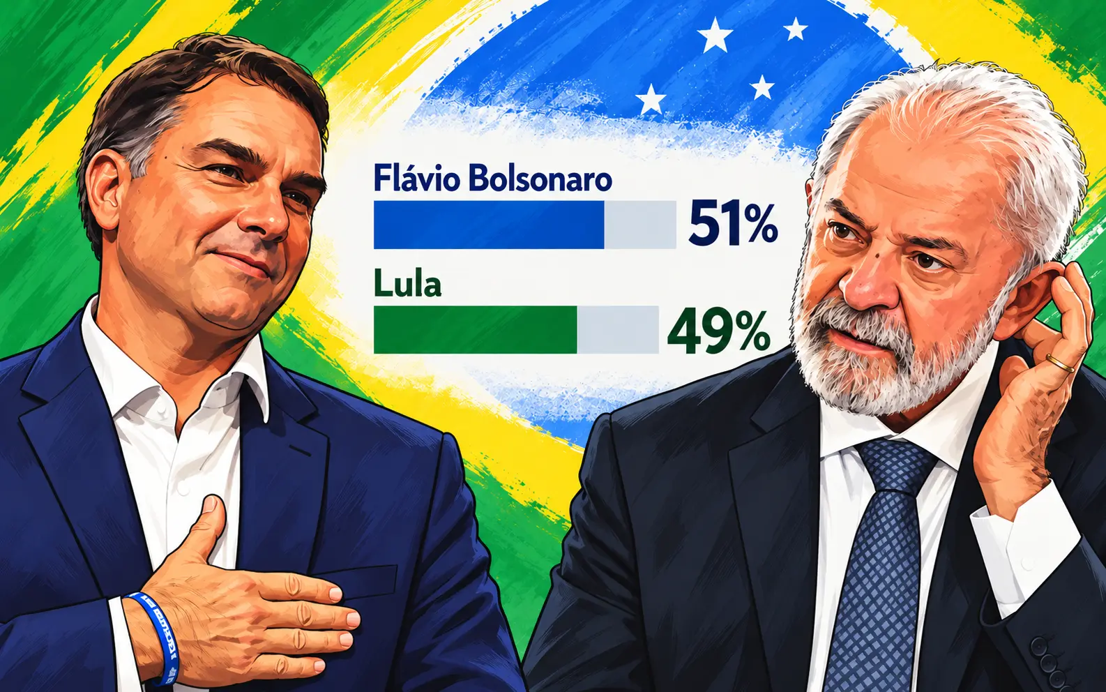 Datafolha aponta Flávio com 51% e Lula com 49% dos votos válidos