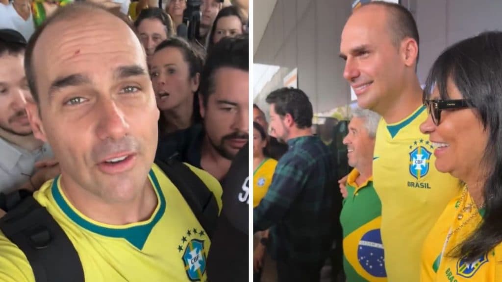 Eduardo Bolsonaro é recebido por eleitores de Flávio em posto de votação em Miami